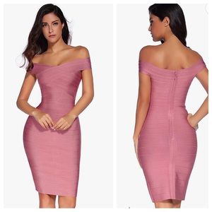 Meilun Off Shoulder Pink Bandage Dress Womens Sz XS